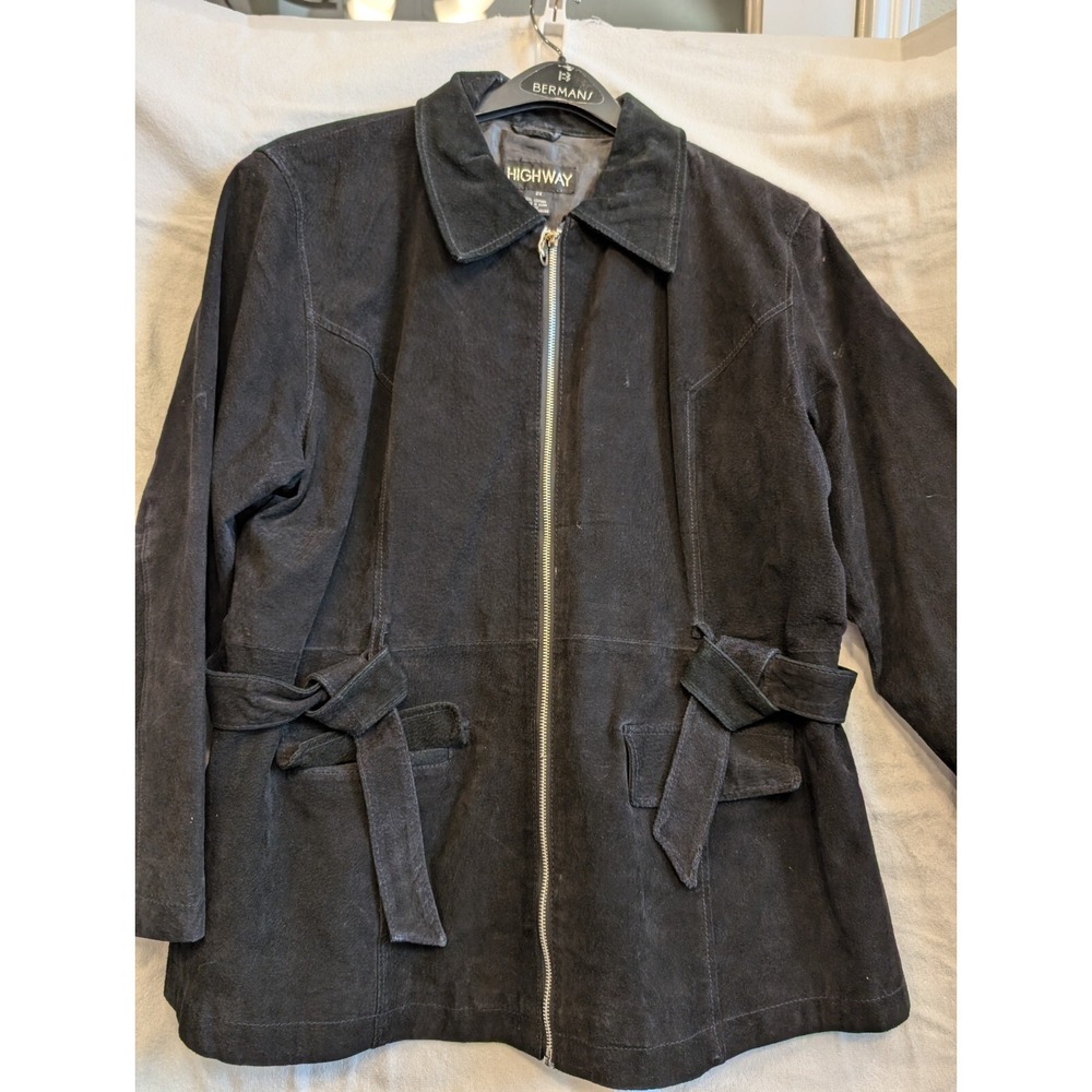Highway black zippered suede women's jacket with waist tie